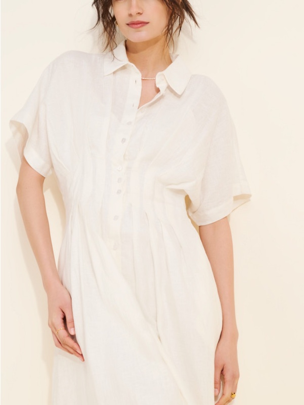 Exquise Anthropologie Tobie White 100% Linen Pleated Button Down Midi Dress XXSP - Picture 2 of 12